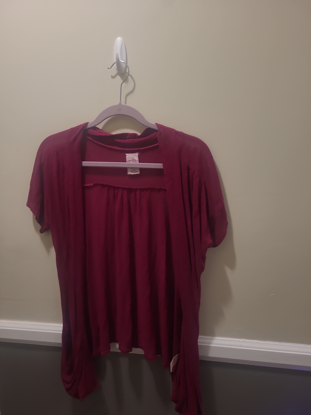 Vintage Free People Magenta Berry Open Front Cardigan Short Sleeve Medium Pocket